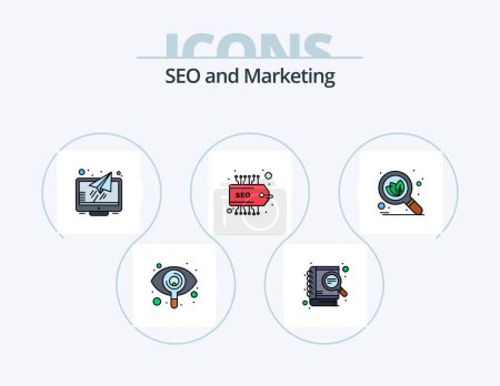Ilustración de Seo Line llenado Icon Pack 5 Icon Design. pantalla. monitor. conectar. Mensaje. campaña - Imagen libre de derechos