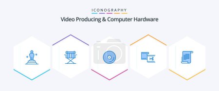 Illustration for Video Producing And Computer Hardware 25 Blue icon pack including movie. edit. foldable. cut. video - Royalty Free Image