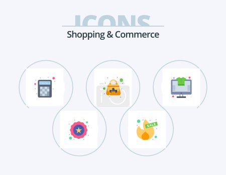 Illustration for Shopping And Commerce Flat Icon Pack 5 Icon Design. store. online. calculator. shoulder bag. ladies purse - Royalty Free Image