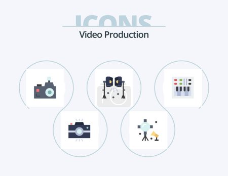 Téléchargez les illustrations : Video Production Flat Icon Pack 5 Icon Design. open volume. amplifier. photographer. studio lights. spotlight - en licence libre de droit