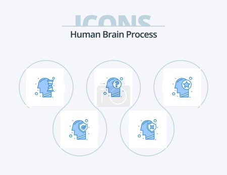 Téléchargez les illustrations : Processus de cerveau humain Icône bleue Pack 5 Icône Design. star. humain. sablier. tête. humain - en licence libre de droit