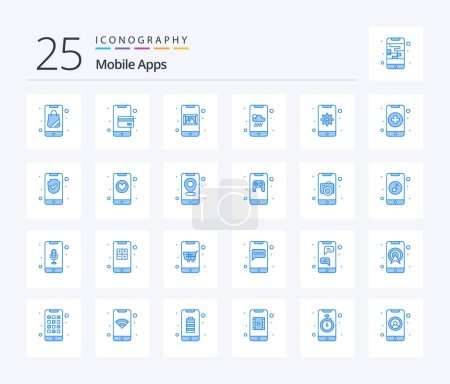 Téléchargez les illustrations : Pack d'icônes Mobile Apps 25 Blue Color avec réglage. l'équipement. app. application météo. smartphone - en licence libre de droit