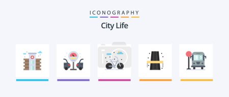 Illustration for City Life Flat 5 Icon Pack Including . bus stop. lifecycle. life. way. Creative Icons Design - Royalty Free Image