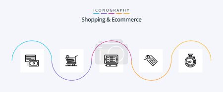 Téléchargez les illustrations : Shopping And Ecommerce Line 5 Icon Pack Including compass. sale. phone. tag . ecommerce - en licence libre de droit