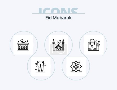 Ilustración de Eid Mubarak Line Icon Pack 5 Icon Design. celebración. Cumpleaños. celebración. eid. cresent - Imagen libre de derechos