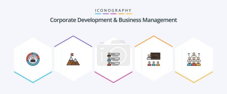Illustration for Corporate Development And Business Management 25 FilledLine icon pack including people. skills. achievement. mountain - Royalty Free Image