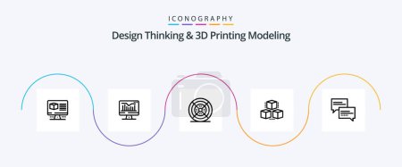 Illustration for Design Thinking And D Printing Modeling Line 5 Icon Pack Including comment. shepping. film. computing. box - Royalty Free Image