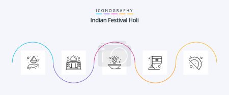 Téléchargez les illustrations : Holi Line 5 Icon Pack Including food. flag. india. country. lamp - en licence libre de droit