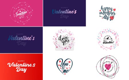 Téléchargez les illustrations : Happy Valentine's Day greeting card template with a romantic theme and a red and pink color scheme - en licence libre de droit