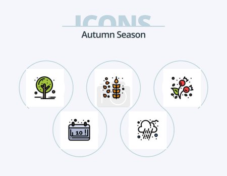 Ilustración de Autumn Line Filled Icon Pack 5 Icon Design. autumn. leaf. tree. autumn. season - Imagen libre de derechos