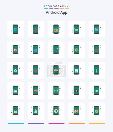 Téléchargez les illustrations : Creative Android App 25 Flat icon pack  Such As text. mobile. media. message. cart - en licence libre de droit