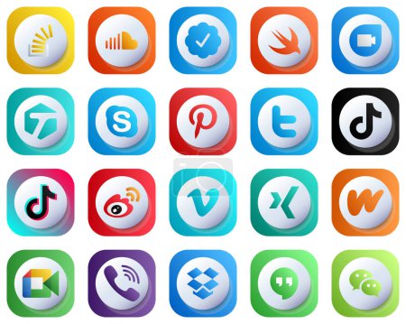 Illustration for Cute 3D Gradient Icons for Popular Social Media 20 pack such as douyin. tweet. swift. twitter and chat icons. Modern and High-Quality - Royalty Free Image