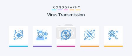 Ilustración de Virus Transmission Blue 5 Icon Pack Incluyendo devirus. ¡No! bacterias. Prohibido. bacterias. Diseño de iconos creativos - Imagen libre de derechos