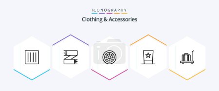 Illustration for Clothing and Accessories 25 Line icon pack including top. fashion. footwear. clothing. velg - Royalty Free Image