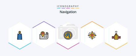 Téléchargez les illustrations : Navigation 25 FilledLine icon pack including . satellite. navigation. navigation. way - en licence libre de droit