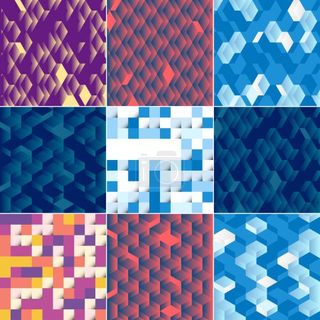 Téléchargez les illustrations : Seamless pattern of colorful blocks with shadow EPS10 vector; pack of 9 available - en licence libre de droit