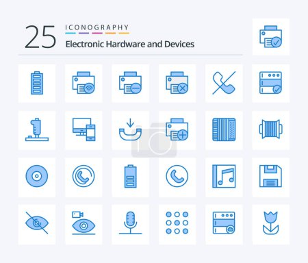 Ilustración de Devices 25 Blue Color icon pack including controller. database. hardware. backup. mobile - Imagen libre de derechos