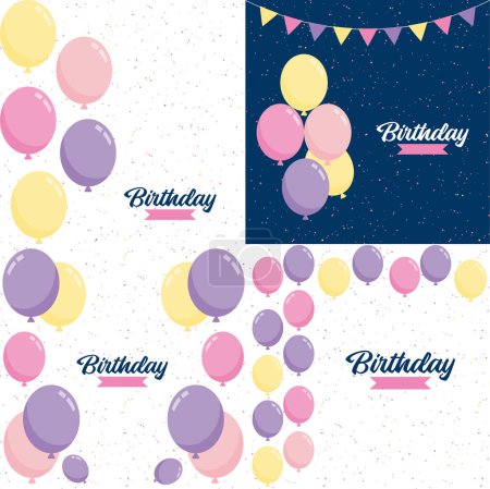 Ilustración de Happy Birthday text with a chalkboard-style background and hand-drawn elements such as streamers and balloons. - Imagen libre de derechos