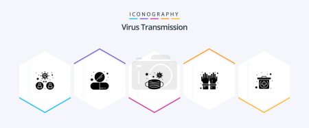 Téléchargez les illustrations : Virus Transmission 25 Glyphe icône pack y compris kit. sécurisé. visage. sécurité. gants - en licence libre de droit