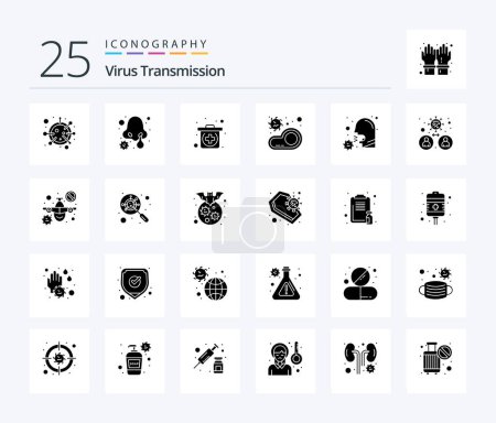 Téléchargez les illustrations : Virus Transmission 25 Solid Glyph icon pack including covid. transmission. emergency. meat. bacteria - en licence libre de droit