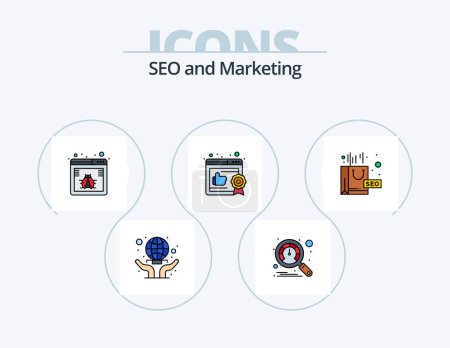 Illustration for Seo Line Filled Icon Pack 5 Icon Design. worldwide. globe. mockup. gear. like - Royalty Free Image