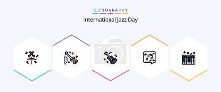 Téléchargez les illustrations : International Jazz Day 25 FilledLine icon pack including sound. music. instrument. note. multimedia - en licence libre de droit