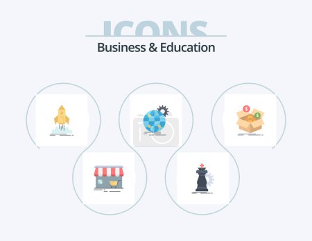 Téléchargez les illustrations : Business And Education Flat Icon Pack 5 Icon Design. globe. international. knight. mission. ship - en licence libre de droit
