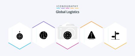Illustration for Global Logistics 25 Glyph icon pack including logistic. danger. world. alert. clock - Royalty Free Image
