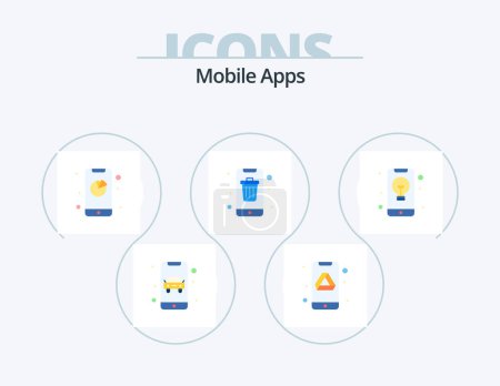 Illustration for Mobile Apps Flat Icon Pack 5 Icon Design. application. mobile. analytics. delete. app - Royalty Free Image