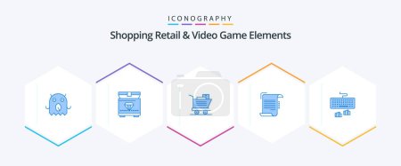 Illustration for Shoping Retail And Video Game Elements 25 Blue icon pack including typing. interface. basket. keyboard. paper - Royalty Free Image
