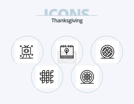 Téléchargez les illustrations : Thanksgiving Line Icon Pack 5 Icon Design. rugby. football. thanksgiving. pumpkin pie. holiday - en licence libre de droit