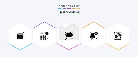 Ilustración de Deja de fumar 25 paquete de iconos de glifos, incluyendo el olor. pensando. Bloquear. humo. hábito - Imagen libre de derechos