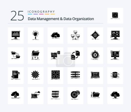 Ilustración de Data Management And Data Organization 25 Solid Glyph icon pack including connection. database. process. synchronization. sync - Imagen libre de derechos