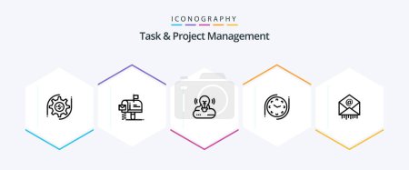 Téléchargez les illustrations : Task And Project Management 25 Line icon pack including time . mailbox . creative campaign. campaign - en licence libre de droit