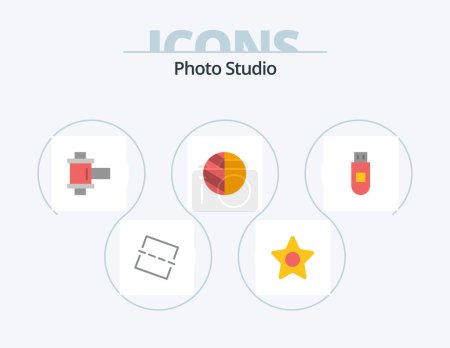 Illustration for Photo Studio Flat Icon Pack 5 Icon Design. . . reel. data. usb - Royalty Free Image