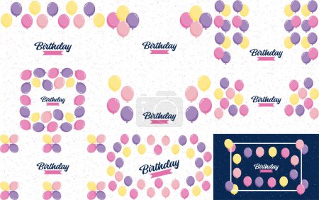Téléchargez les illustrations : Happy Birthday written in a decorative. vintage font with a background of party streamers and confetti - en licence libre de droit