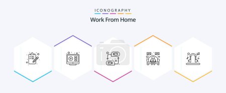 Illustration for Work From Home 25 Line icon pack including worker. sofa. tutorial. notebook. web - Royalty Free Image