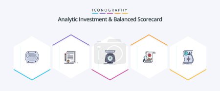 Illustration for Analytic Investment And Balanced Scorecard 25 FilledLine icon pack including business. analysis. degree. volume. scale - Royalty Free Image