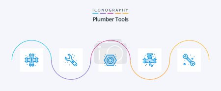 Téléchargez les illustrations : Plumber Blue 5 Icon Pack Including mechanical. plumber. wrench. mechanical. plumbing - en licence libre de droit