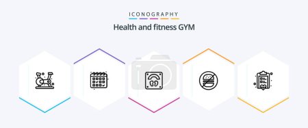 Illustration for Gym 25 Line icon pack including note. board. scale. no. eat - Royalty Free Image