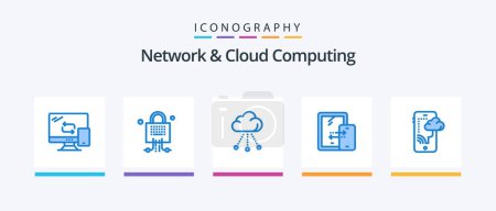 Téléchargez les illustrations : Pack Icône Network And Cloud Computing Blue 5 Incluant la connexion. technologie. nuage. stockage. mobile. Icônes créatives Design - en licence libre de droit