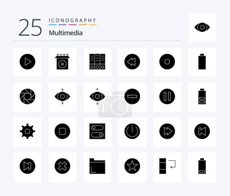 Ilustración de Multimedia 25 Paquete de iconos de Solid Glyph incluyendo multimedia. cámara. multimedia. multimedia. batería - Imagen libre de derechos