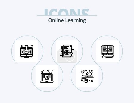 Téléchargez les illustrations : Ligne d'apprentissage en ligne Icône Pack 5 Icône Design. internet. dossier. apprendre. apprendre. apprentissage - en licence libre de droit