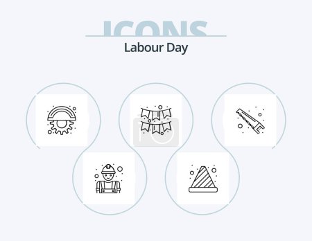 Illustration for Labour Day Line Icon Pack 5 Icon Design. maintenance. calendar. saw. labour. flag - Royalty Free Image