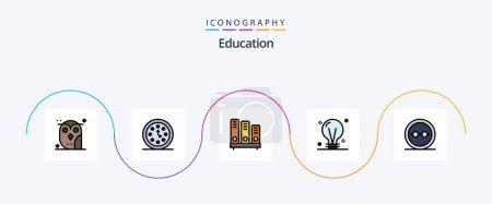 Ilustración de Línea de Educación Lleno Flat 5 Icon Pack Incluyendo creatividad. bombilla. Tiempo. estantes. lectura - Imagen libre de derechos