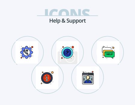 Téléchargez les illustrations : Ligne d'aide et de soutien rempli Icône Pack 5 Icône Design. À l'aide. soutien. téléphone. en ligne. affaires - en licence libre de droit