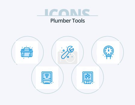 Téléchargez les illustrations : Plumber Blue Icon Pack 5 Icon Design. . plumber. fire. mechanical. system - en licence libre de droit