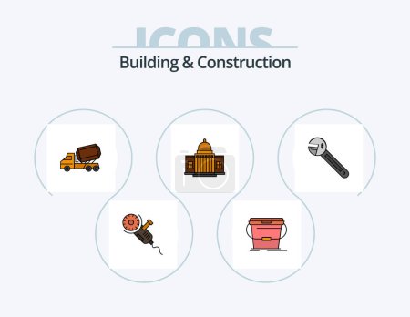 Illustration for Building And Construction Line Filled Icon Pack 5 Icon Design. handle. lock. spanner. roller. construction - Royalty Free Image