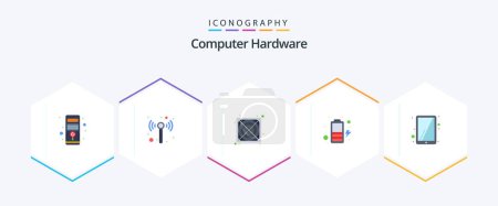 Illustration for Computer Hardware 25 Flat icon pack including . touchscreen. power. tablet. power - Royalty Free Image