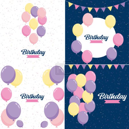 Ilustración de Vector illustration of aHappy Birthday celebration background with balloons. banner. and confetti for greeting cards - Imagen libre de derechos